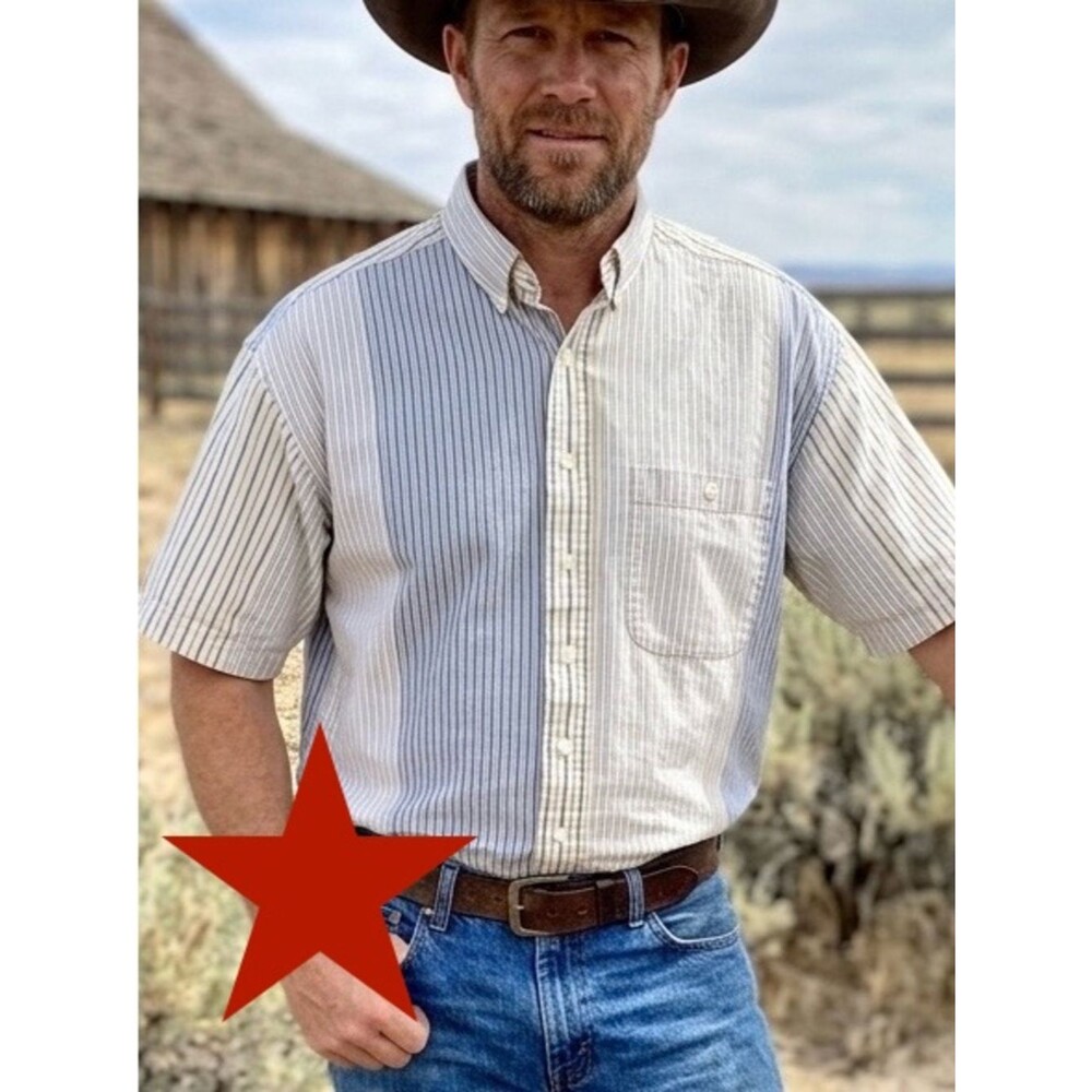 Vintage “Panhandle Slim” Men's Western Short-Sleeve Striped Button-Down Shirt